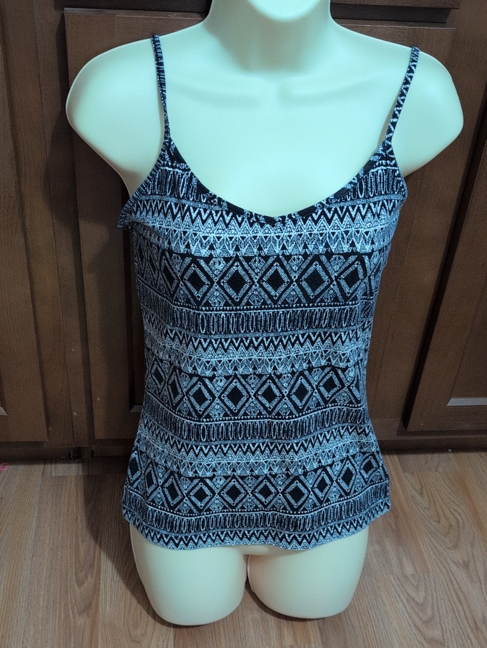 Navy & White Aztec Print Spaghetti Strap Tank Top